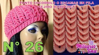 Punto N° 26 tejido a crochet Punto Cocodrilo o escamas en fila paso a paso para gorros [upl. by Ennayelsel770]