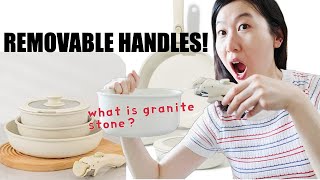 REMOVABLE HANDLE COOKWARE SET SPACE SAVING NONSTICK GRANITE COOKWARE POTS amp PANS [upl. by Waddell]