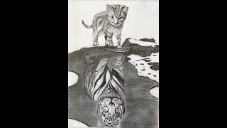 Speed drawing Believe in yourself Cat mirror Tiger drawing Pencil sketch techniqueanimal drawing [upl. by Nosilla]