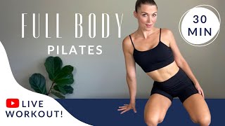 30 MIN LIVE PILATES WORKOUT  No Equipment  Full Body Home Workout [upl. by Wildermuth]