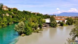 Confluence of Rhone and Arve Rivers  Geneva Switzerland [upl. by Phillida819]