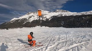 Snowkiting Lake Silvaplana with Flysurfer Peak 4  5m  Engadin Switzerland [upl. by Eillit]