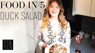 Food in 5  Non dairy Gluten free Low FODMAP warm Duck Salad amp Tee Total cocktail [upl. by Tnahs]