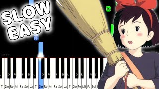 Kikis Delivery Service  A Town With An Ocean View  SLOW EASY Piano Tutorial animelovemen [upl. by Corella]