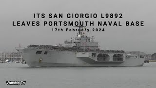 ITALIAN AMPHIBIOUS TRANSPORT DOCK ITS SAN GIORGIO L9892 LEAVES PORTSMOUTH NAVAL BASE 17224 [upl. by Assili440]