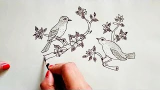 BIRDS SITTING ON A TREE DRAWING  BIRDS DRAWING WITH PENCIL [upl. by Shelah346]