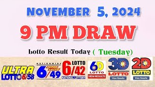 Lotto Result Today 9pm draw November 5 2024 658 649 642 6D Swertres Ez2 PCSO [upl. by Hailee]