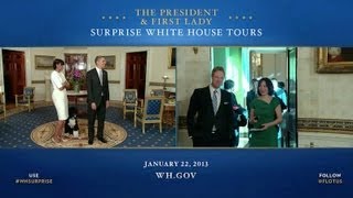 President Obama and First Lady Michelle Obama Surprise White House Visitors [upl. by Yelsnik]