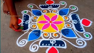 Thai velli kizhamai beautiful vilakku kolam  Easy colorful rangoli  attractive kolam [upl. by Suanne]