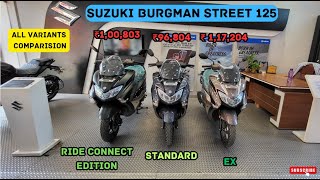 2024 Suzuki Burgman Street 125 Standard VS Ride Connect Edition VS EX Review🔥  Motor Soul [upl. by Adnomal341]