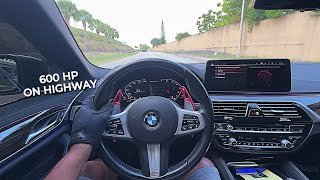 GOING TO JAIL FOR THIS 😳 600 HP BMW M550i ON THE HIGHWAY [upl. by Aihtenak]