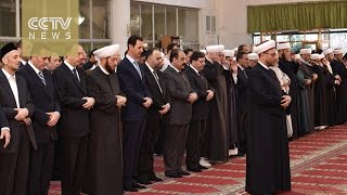 Bashar alAssad attends prayers in Damascus mosque [upl. by Vogeley]