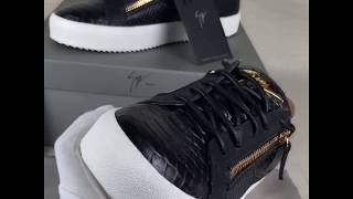 Giuseppe Zanotti FRANKIE Black patent crocodileembossed lowtop sneaker [upl. by Felizio]