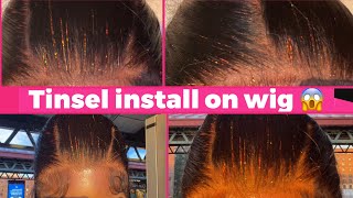 HOW TO INSTALL TINSEL EXTENSIONS TINSEL ON YOUR WIG TUTORIAL 😱 [upl. by Elehcor140]