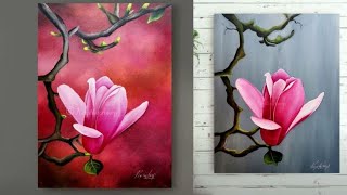 Step by Step acrylic painting on Canvas for beginners Magnolia painting  Art ideas  How to paint [upl. by Carlee997]