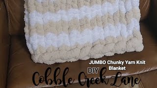 DIY tutorial making a JUMBO Chenille Chunky Yarn Chevron Hand Knit Blanket by cobblecreeklane [upl. by Micah]