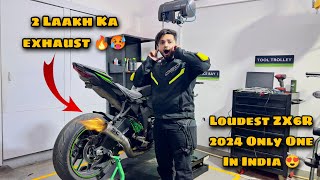 Finally Kawasaki ZX6R Me New Exhaust Lag Gya  Loud Exhaust Only One In India loudest ZX6R [upl. by Gustafsson180]