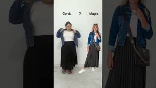 Look plus size com saia plissada e jaqueta jeans moda look plussize [upl. by Gusta]