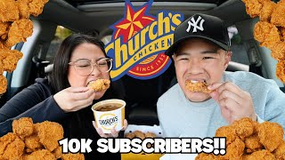 CHURCHS CHICKEN MUKBANK 🔥🌶️🍗  WE HIT 10K SUBSCRIBERS Hot Wings [upl. by Nyleaj837]