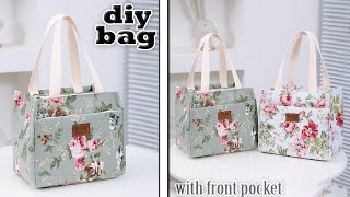 DIY BAG MAKING FROM CLOTH  with front pocket korean design floral zipper purse bag [upl. by Durnan]