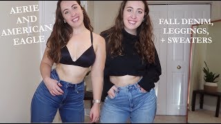 Aerie and AE  Leggings Denim and Sweater Haul [upl. by Madaras]