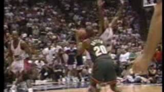 Shawn Kemp eliminates Hakeem Olajuwon [upl. by Ahsilrae]