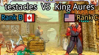 Street Fighter III 3rd Strike testacles CA Rank B vs King Aures US Rank C [upl. by Ahtanaram736]