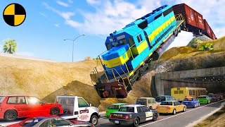 Trains and Car Crashes 5 😱 BeamNGDrive [upl. by Adnovad]