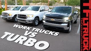 Work Truck Wars 2019 Chevy Silverado 4Cylinder Turbo vs Ford F150 vs Ram 1500 Review [upl. by Nibas816]