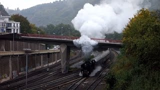 Dampflok 01 150 Abfahrt in Bad Münster vernebelt alles mit ZugVögeln und Ebernburg 11102014 [upl. by Janenna]