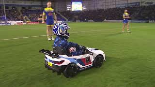 Whizzy Rascal makes an entrance  Halliwell Jones Stadium home of Warrington Wolves [upl. by Lalib698]