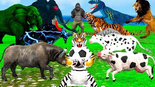 10 Mammoth Elephant Cow vs Zombie Dinosaur vs Giant Tiger Lion Attack Cow Buffalo saved by Mammoth [upl. by Yrotciv]