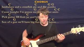 Jambalaya Hank Williams Bass Guitar Cover Lesson in C with ChordsLyrics  C G [upl. by Yetnom]