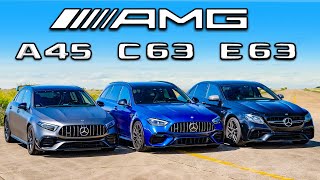 Nuevo AMG C63 vs E63 vs A45 ARRANCONES [upl. by Nolan]