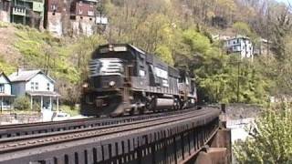 NS coal trains at each end of the tunnel at Welch West Virginia 4302000 [upl. by Martsen]