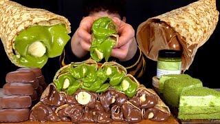 ASMR 악마의쨈 누텔라크레페 오설록 녹차밀크 크레페 녹차치즈케이크 티코 먹방 Nutella Banana Crepe Green Tea Milk Crepe MuKBang [upl. by Roz77]