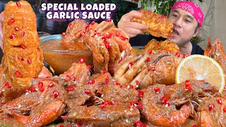 Spicy Giant Squid amp Shrimp with Special Loaded Garlic Sauce Mukbang [upl. by Apostles]