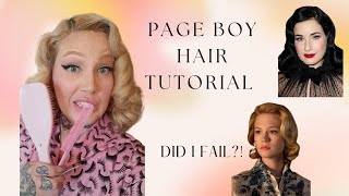 Vintage Pageboy hairstyle on long hair tutorial Betty Draper Dita Von Teese hair styles [upl. by Nednyl635]