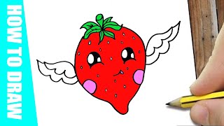 HOW TO DRAW A KAWAII STRAWBERRY HOE TEKEN JE EEN AARDBEI [upl. by Merrell495]