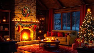 Relaxing Christmas Music Ambience w Crackling Fireplace 🎄 Cozy Christmas Cabin w Snow Falling [upl. by Melony203]