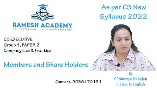 CS Executive  Company Law  Members and Shareholders class in English By CS Soumya Mahajan [upl. by Haniraz]