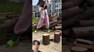 Wanita hebat choppingwood samurai diy axethrowing wooding [upl. by Oravla]