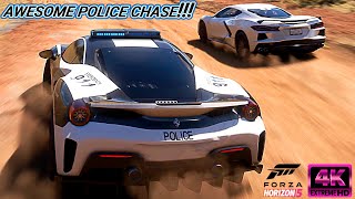 Ferrari 488 Pista vs Chevrolet C8 Corvette  Police chase  Forza Horizon 5  Gameplay 4K [upl. by Garbers476]