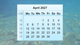 April 2027 Calendar [upl. by Htebsil]