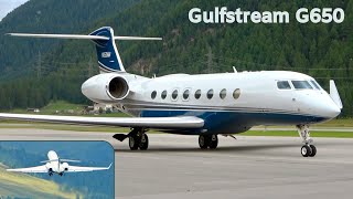 Gulfstream G650 N650MV TakeOff at Engadin Airport [upl. by Nus]