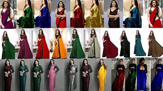 plain satin saree with designer blouse ideas💞40💞party wear plain saree with sequined blouse design [upl. by Schlessinger598]