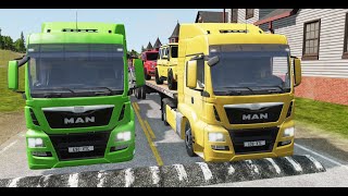 Flated Trailer Cars Transportation withTruckPothole vs CarBeamNGdrive 52 [upl. by Dorkus]