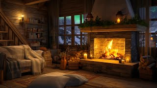 Cozy Cabin Ambience  Northern Lights in Alaska with Blizzard Fireplace for Sleep Study amp Relax 💤 [upl. by Palmer]