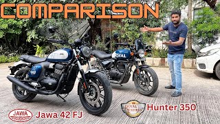 New Jawa 42 FJ Vs Re Hunter 350 Detail Comparison Price Mileage Features Top Speed Exhaust Sound [upl. by Jonathon955]