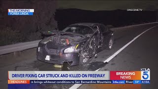 Motorist killed fixing vehicle on Southern California freeway [upl. by Marrin]